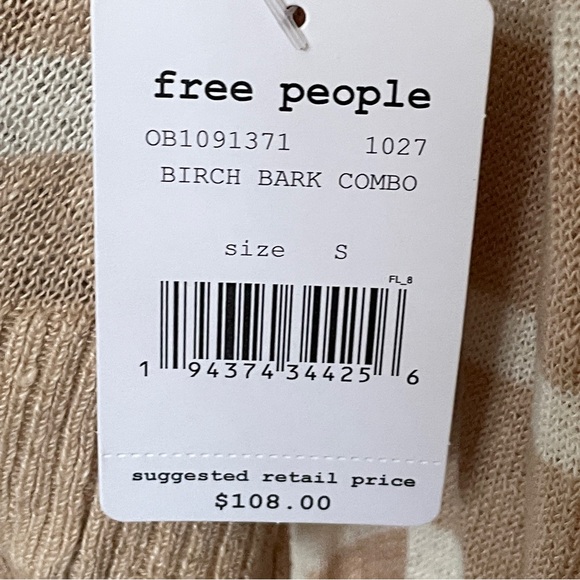NEW FREE PEOPLE between the lines stripe sweater birch bark combo sand nautical - Picture 10 of 10